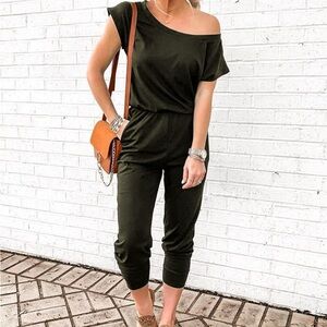 PRETTY GARDEN Forest Green Athleisure Jumpsuit with Tapered Jogger Pants NWT